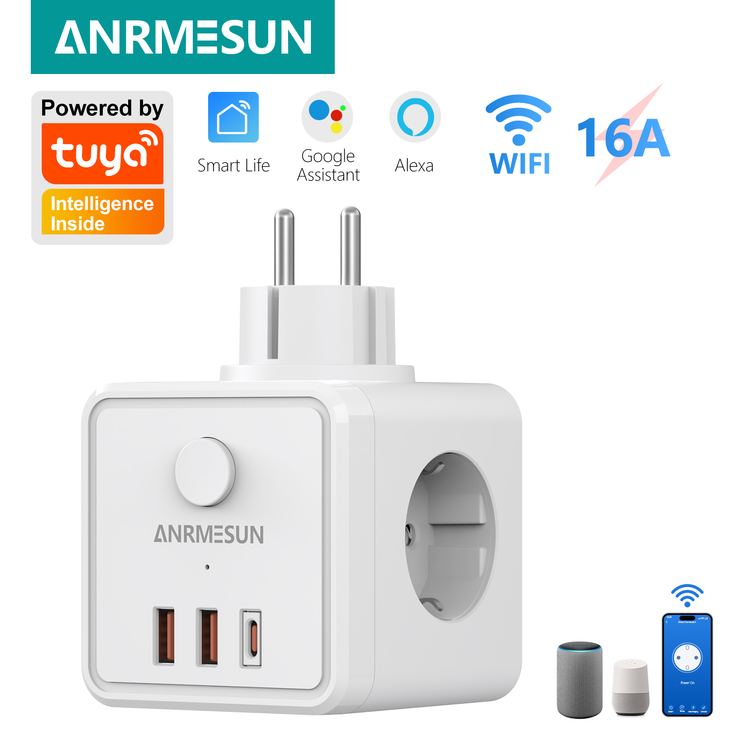 Smart Home Utilities - Wtyczka EU z 3 gniazdami, 2